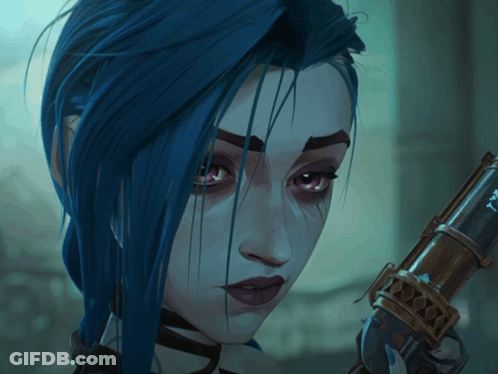 Woman With Blue Hair Holding Gun With Letter T GIF