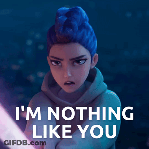 Woman With Blue Hair Holding Lightsaber Says I'm Nothing Like You GIF