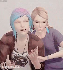 Woman With Blue Hair Hugging Blonde Woman GIF