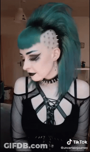 Woman With Blue Hair In Black Top And Choker GIF