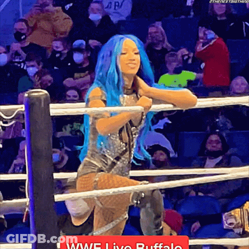 Woman With Blue Hair In Wrestling Ring GIF