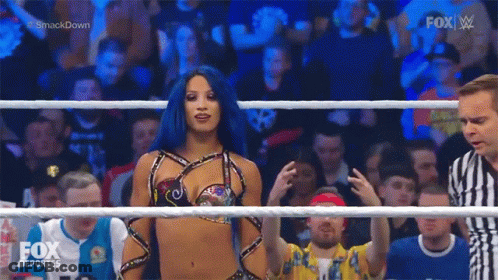 Woman With Blue Hair In Wrestling Ring GIF