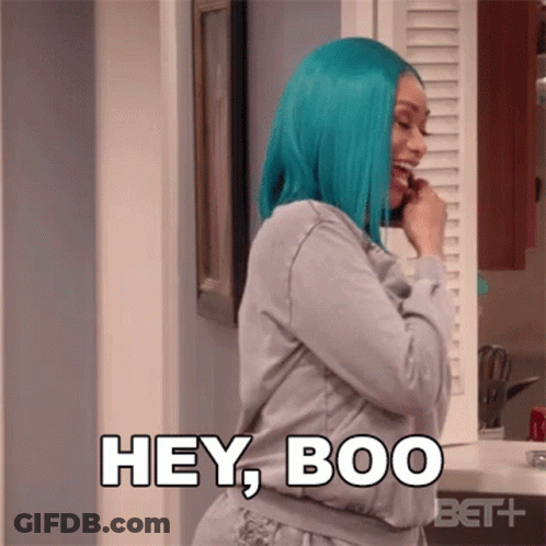 Woman With Blue Hair Laughing Hey Boo GIF