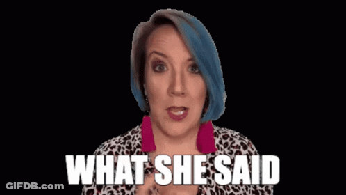 Woman With Blue Hair Pointing Up Saying What She Said GIF