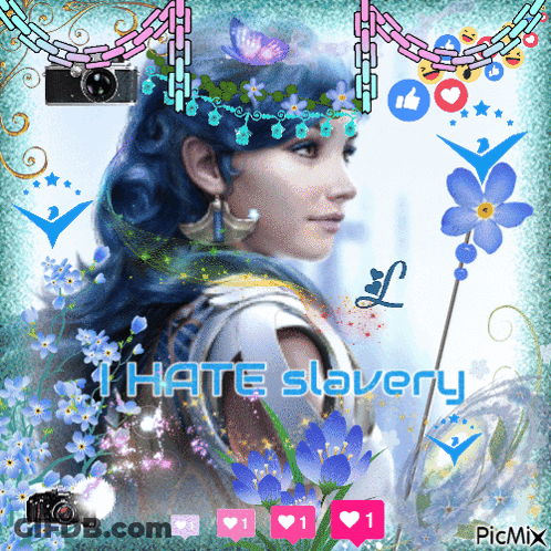 Woman With Blue Hair Saying I Hate Slavery GIF