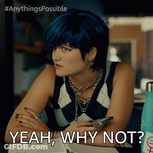 Woman With Blue Hair Saying Yeah Why Not GIF