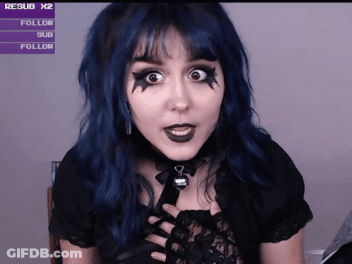 Woman With Blue Hair Surprised In Front Of Resub X2 Follow Sub Follow Screen GIF