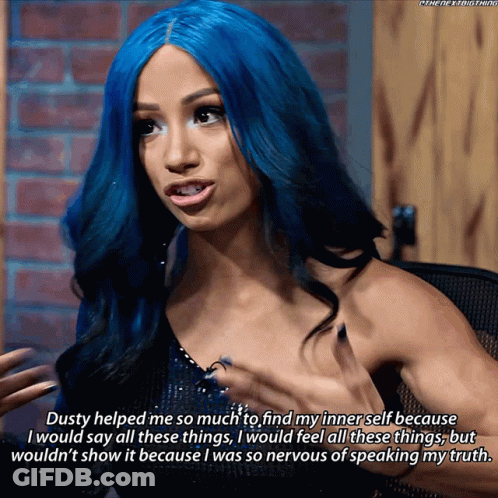 Woman With Blue Hair Talking About Inner Self GIF