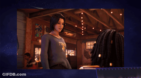 Woman With Blue Hair Talking To Man GIF