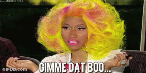Woman With Brightly Colored Hair Says Gimme Dat Boo GIF