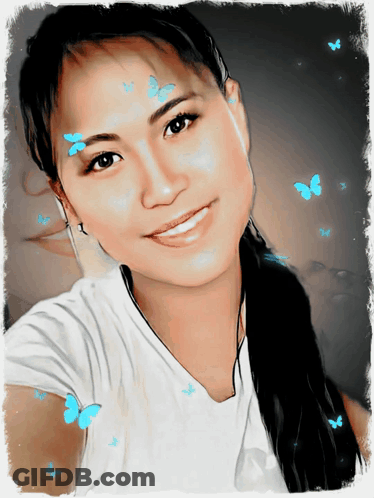 Woman With Butterflies On Face GIF