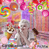 Woman With Candy And Ice Cream GIF