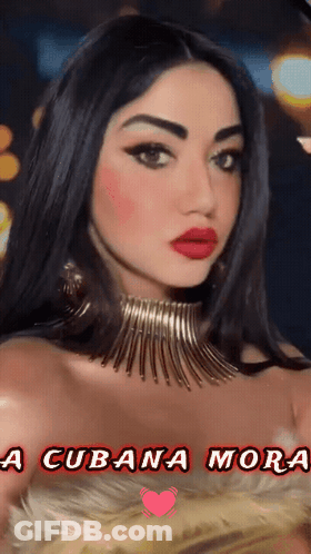 Woman With Choker And Red Lipstick Saying A Cubana Mora GIF