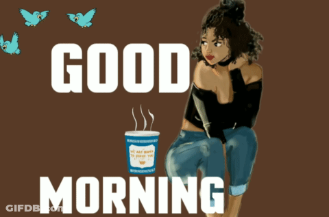 Woman With Coffee Cup Saying Good Morning GIF