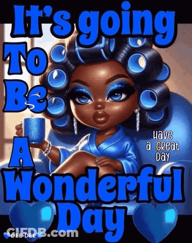 Woman With Curlers Holding Coffee GIF