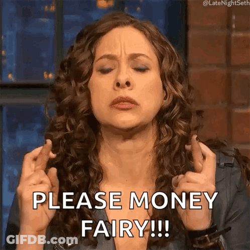 Woman With Curly Hair Crosses Fingers Please Money Fairy GIF
