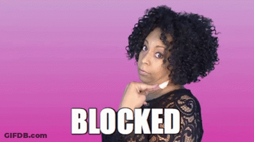 Woman With Curly Hair Saying Blocked GIF