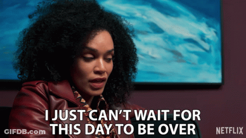 Woman With Curly Hair Saying Can't Wait For Day To End GIF