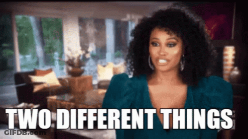 Woman With Curly Hair Says Two Things In Living Room GIF