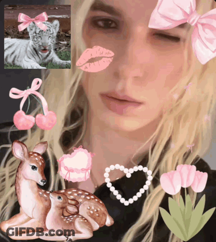 Woman With Deer And Tiger In Background GIF