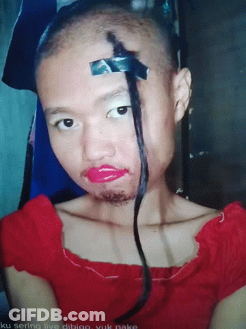 Woman With Duct Tape On Eyebrows And Lipstick GIF