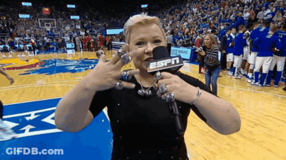 Woman With ESPN Microphone On Basketball Court GIF