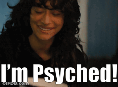 Woman With Eyes Closed Saying I'm Psyched GIF