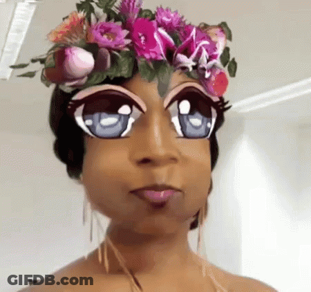 Woman With Flower Crown And Cartoon Eyes GIF