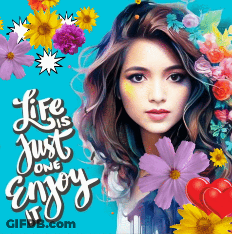 Woman With Flowers In Hair Enjoying Life GIF