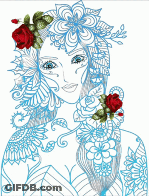 Woman With Flowers Ready For Coloring GIF