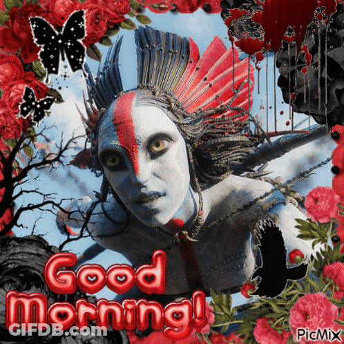 Woman With Flowers Saying Good Morning GIF
