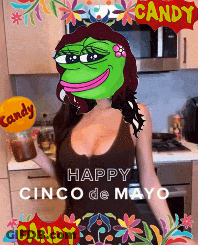 Woman With Frog On Head Happy Cinco De Mayo GIF