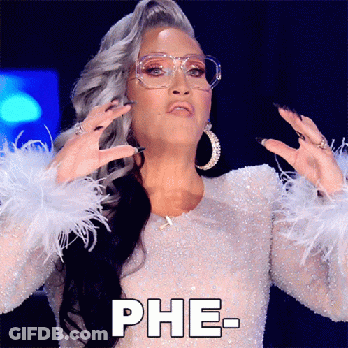 Woman With Glasses And Feathered Sleeves Saying Phe GIF