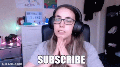 Woman With Glasses And Headphones Says Subscribe GIF