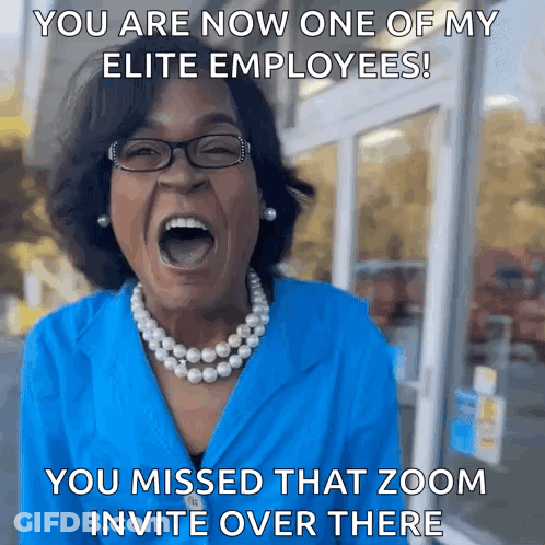 Woman With Glasses And Pearls Screaming You Are Now One Of My Elite Employees GIF