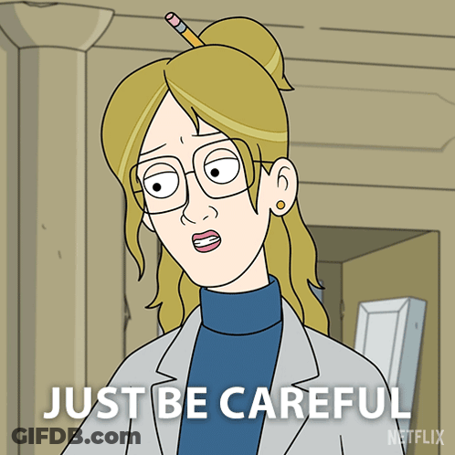 Woman With Glasses And Pencil In Hair Says Just Be Careful GIF