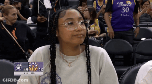 Woman With Glasses At Los Angeles Basketball Game GIF