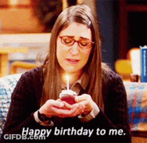 Woman With Glasses Holding Cupcake Says Happy Birthday To Me GIF