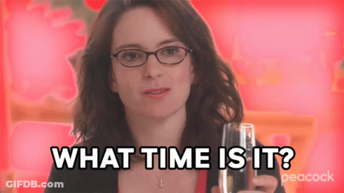 Woman With Glasses Holding Glass Saying What Time Is It Peacock GIF
