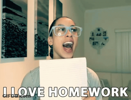 Woman With Glasses Holding Paper Saying I Love Homework GIF