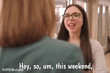 Woman With Glasses Saying Hey So Um This Weekend GIF