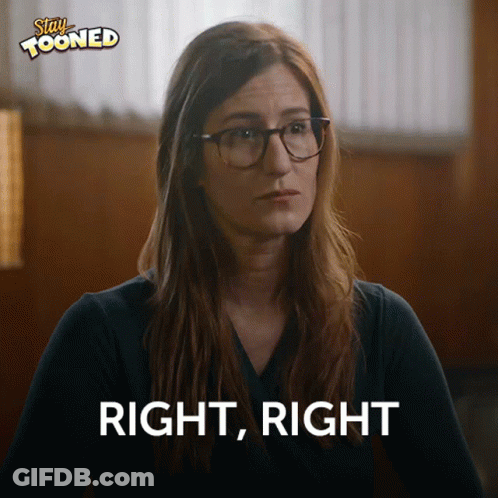 Woman With Glasses Saying Right Right Stay Tooned Ad GIF