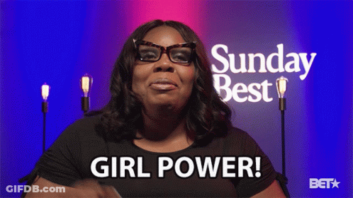 Woman With Glasses Says Girl Power Sunday Best Sign GIF