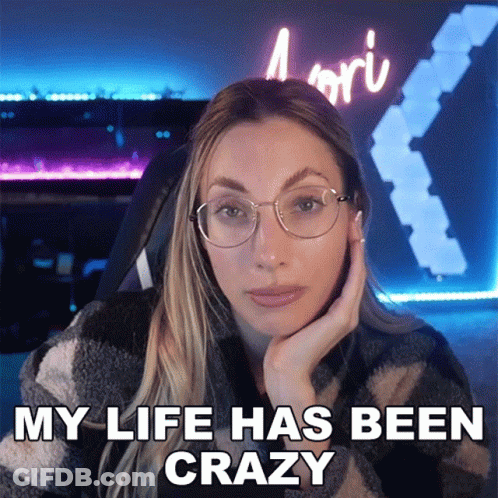Woman With Glasses Says My Life Has Been Crazy Neon Sign GIF