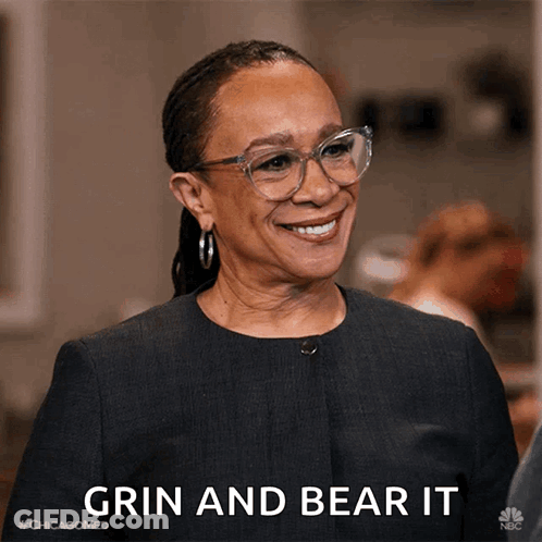 Woman With Glasses Smiling Grin And Bear It GIF