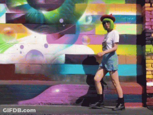 Woman With Green Hair And Beret GIF