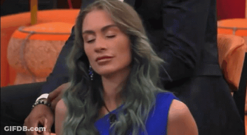 Woman With Green Hair And Blue Dress Eyes Closed GIF