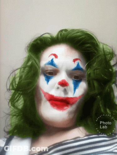 Woman With Green Hair And Clown Face Photo Lab Logo GIF