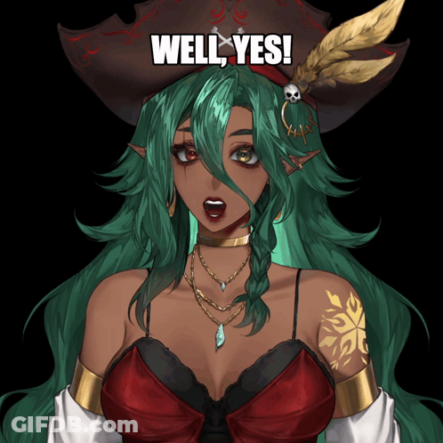 Woman With Green Hair In Pirate Hat Saying Well Yes GIF