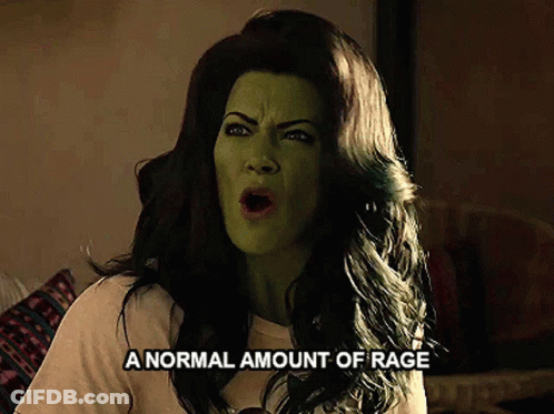 Woman With Green Hair Making Face Saying Normal Amount Of Rage GIF